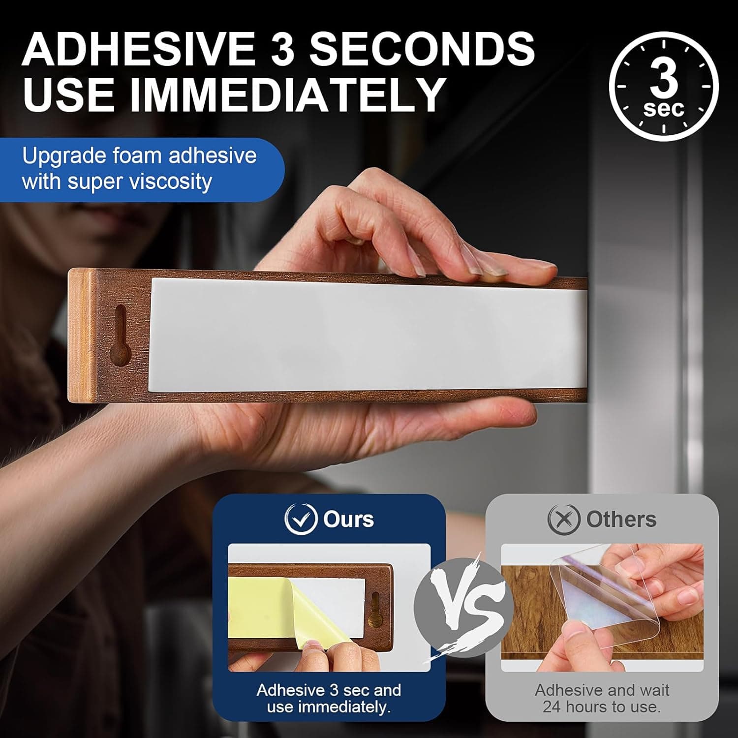 ENOKING Acacia Wood Magnetic Knife Holder Strip (16-inch) 2