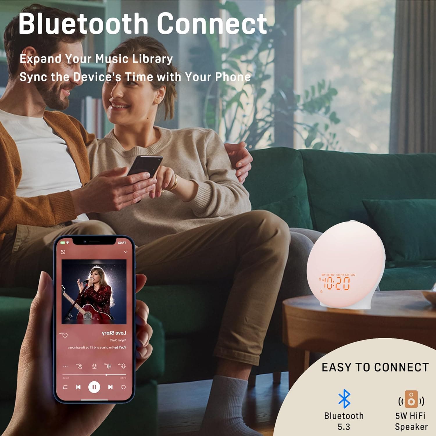 Sunrise Wake-Up Light Alarm Clock with Bluetooth Speaker 4