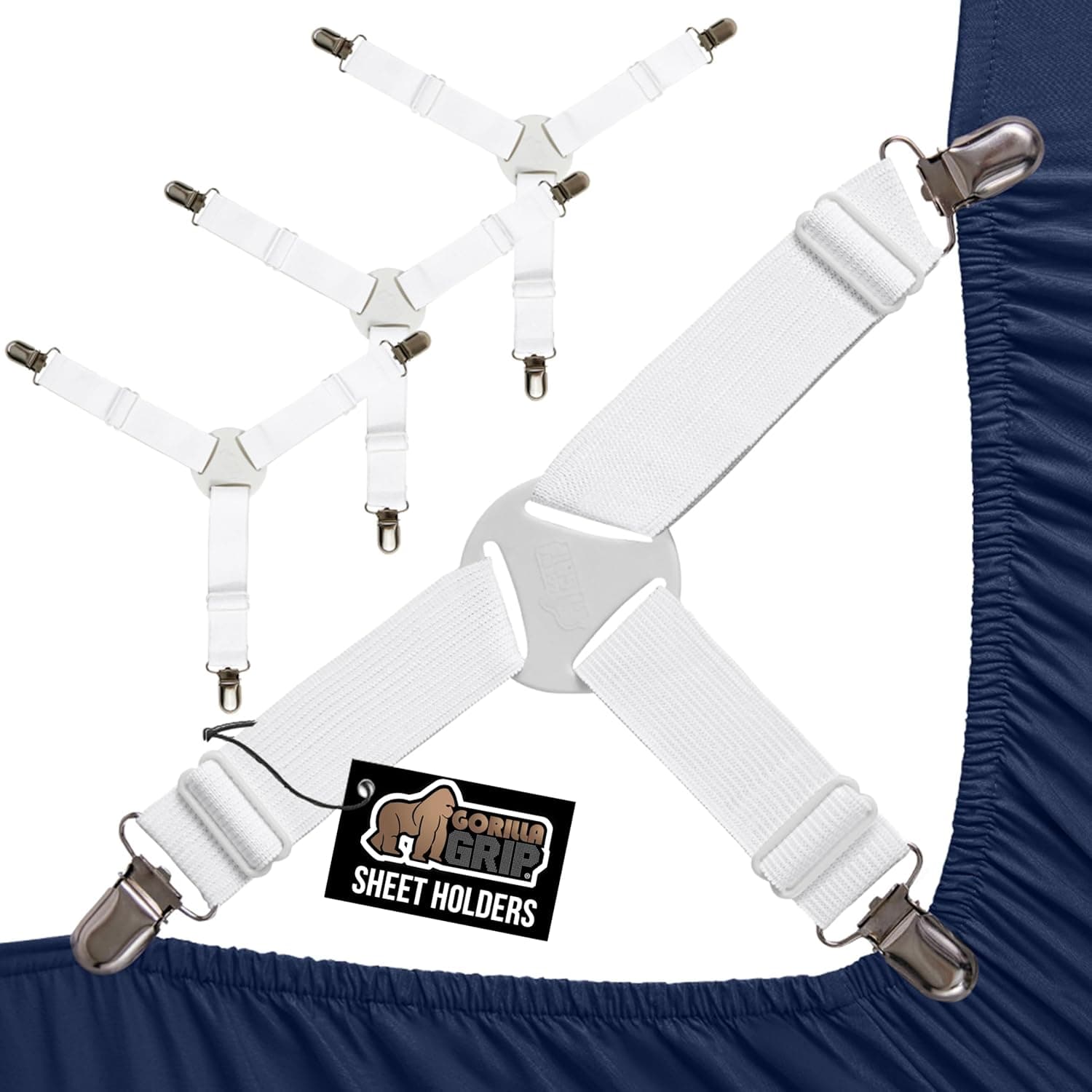 GORILLA GRIP Adjustable Elastic Bed Sheet Fastener Clips (4-Pack)