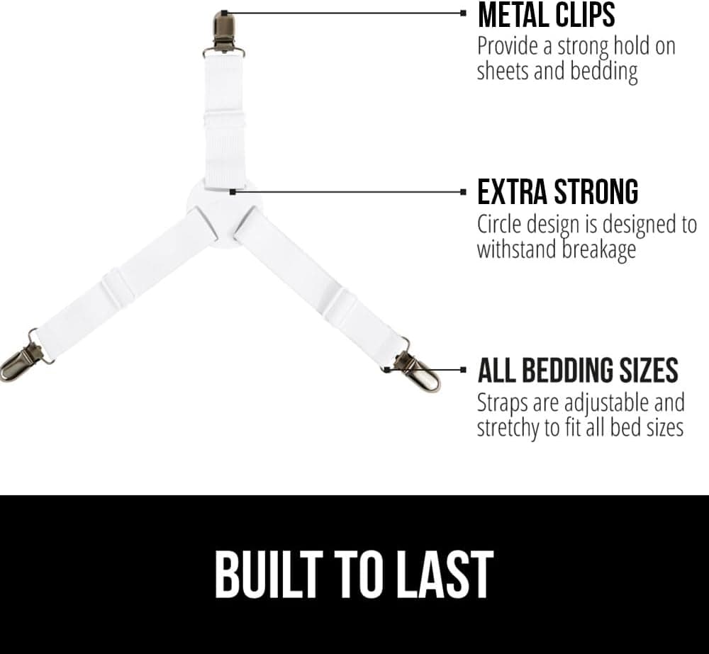 GORILLA GRIP Adjustable Elastic Bed Sheet Fastener Clips (4-Pack) 3