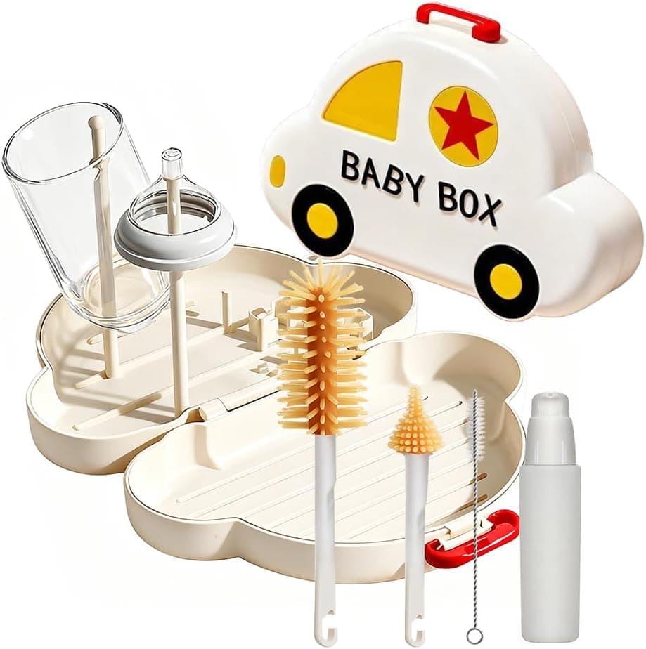 7-in-1 Baby Bottle Brush Set with Soap Dispenser & Foldable Drying Rack