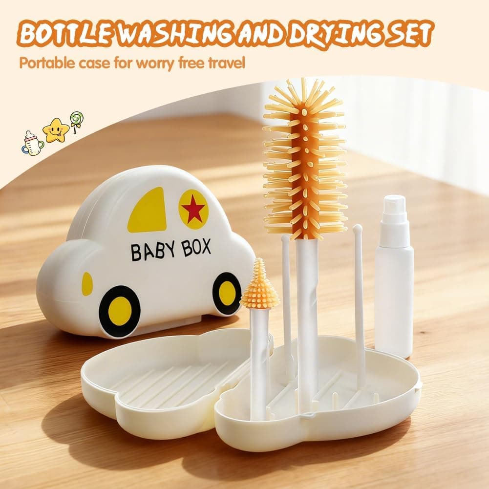 7-in-1 Baby Bottle Brush Set with Soap Dispenser & Foldable Drying Rack 2