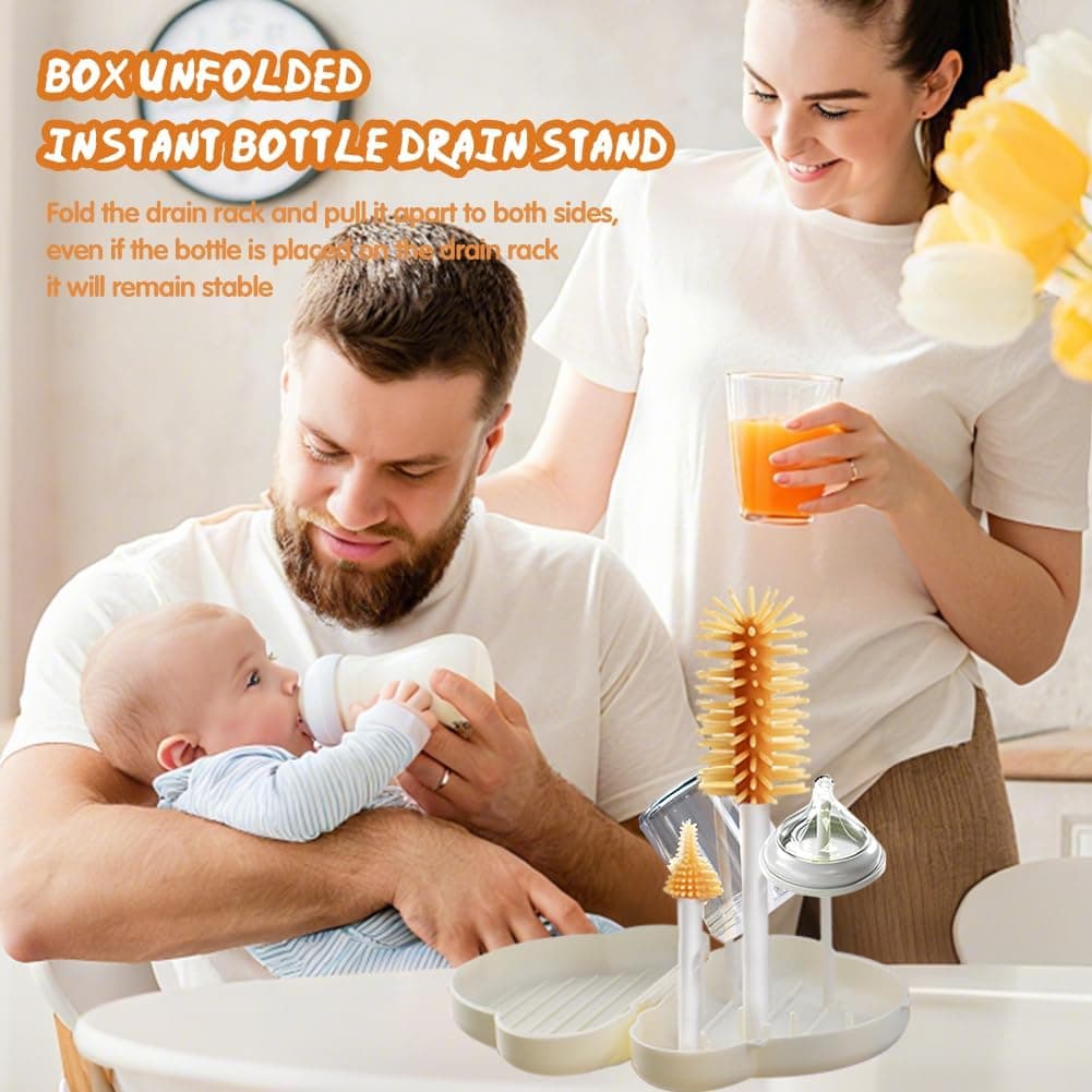 7-in-1 Baby Bottle Brush Set with Soap Dispenser & Foldable Drying Rack 6